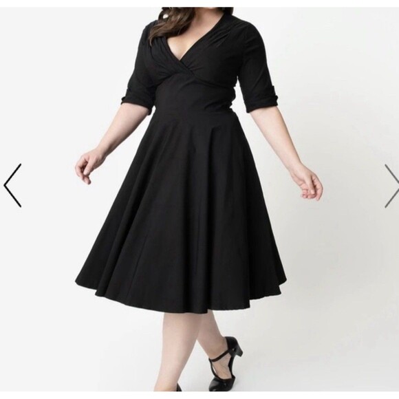 Unique Vintage Dresses & Skirts - Unique Vintage XL 14 Dolores Swing Black Dress Midi Women’s Stretch